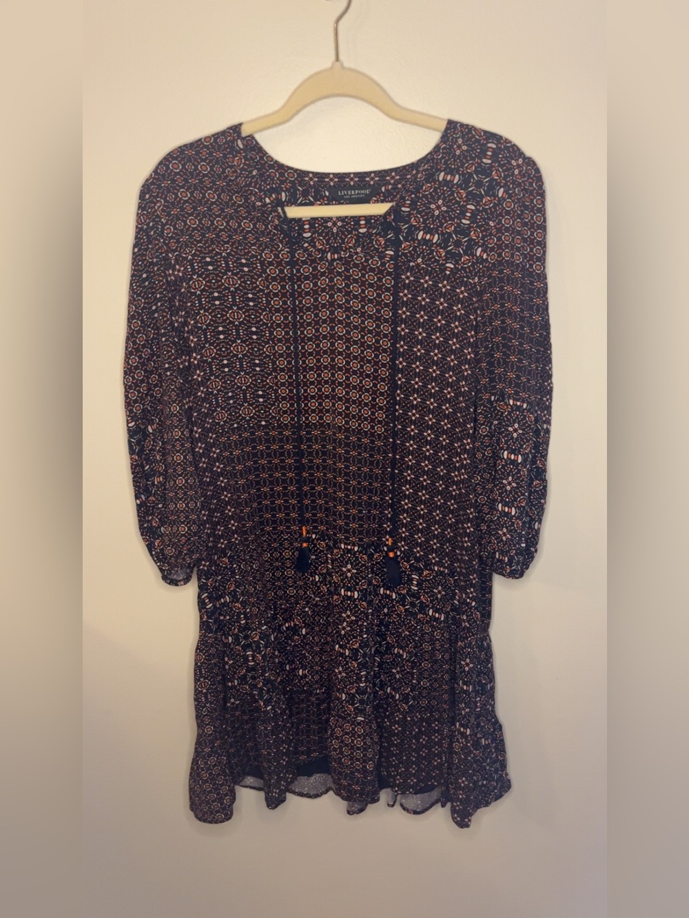 Liverpool Black Floral Tunic with Pink and Cream Accents